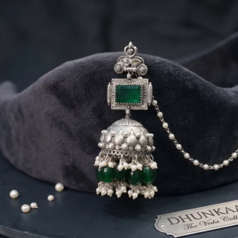The Veda Emerald & Pearl Jhumka Set with Sahara Chains